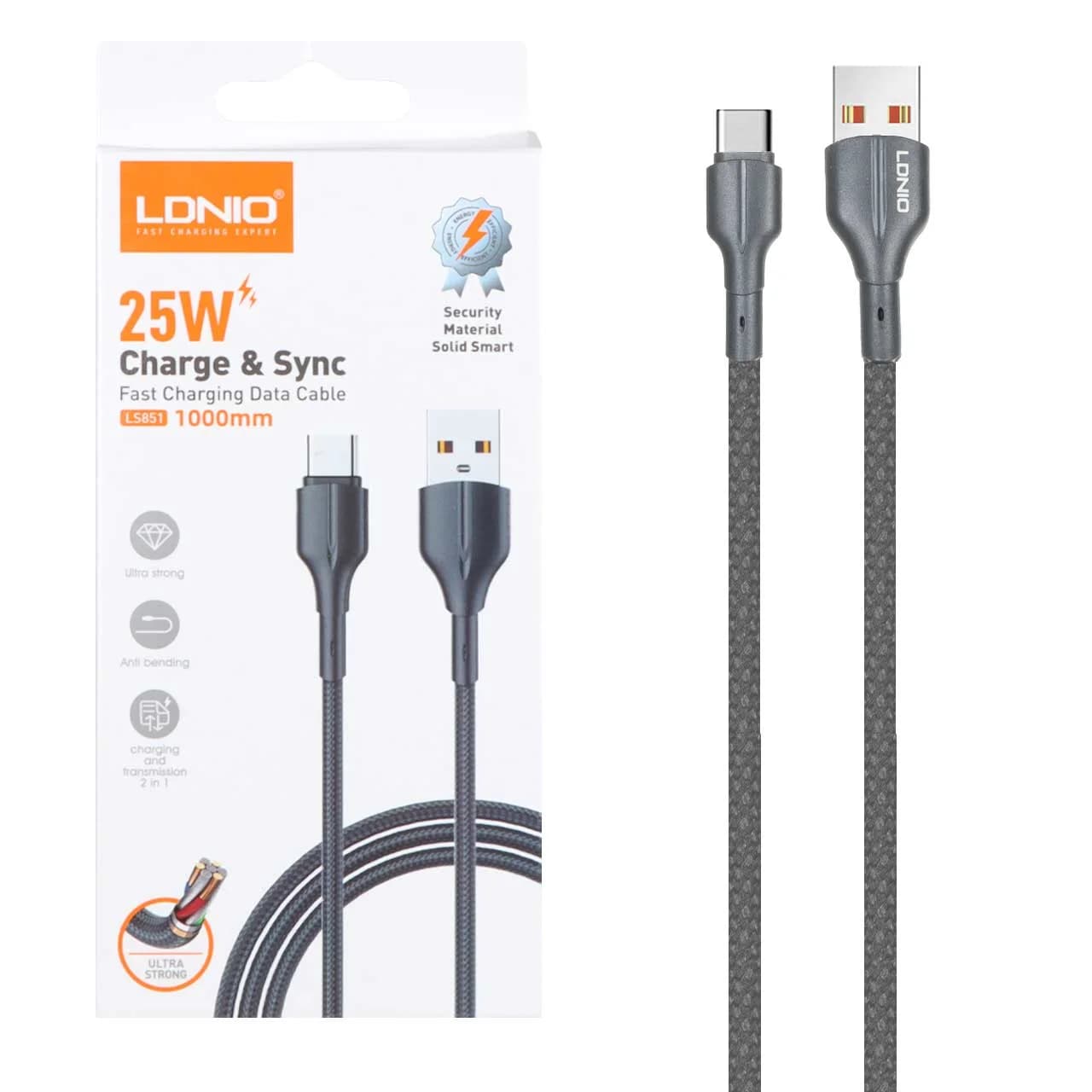 کابل شارژ فست LDNIO Type-C مدل LS851 – خاکستری — تصویر ۴