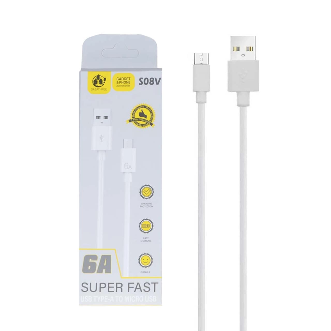 کابل شارژ فست اندروید Sasathree مدل S08V – سفید – RYL