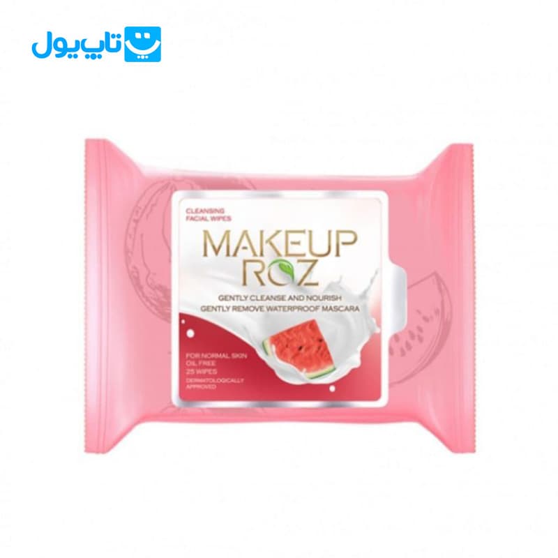 دستمال مرطوب آرایشی میکاپ رز Makeup Roz عصاره هندوانه مخصوص پوست نرمال 25 عددی