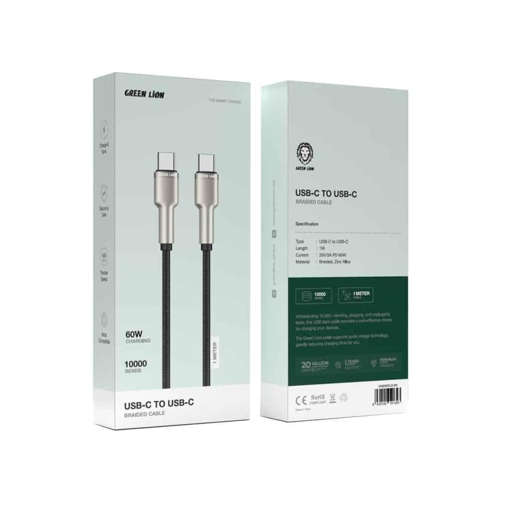 کابل تایپ سی به تایپ سی گرین لاین Green Lion USB-C to USB-C Braided Cable — تصویر ۵