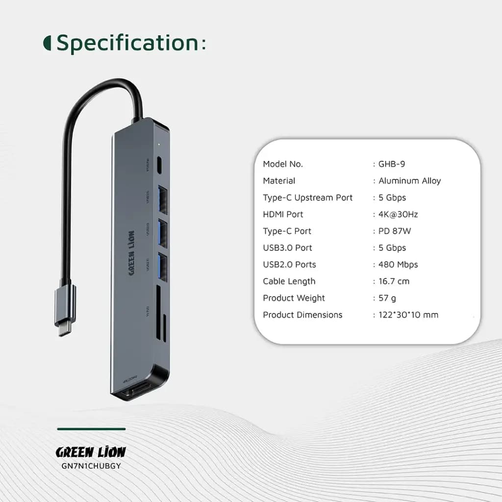 هاب 7 در 1 گرین لاین Green Lion 7-in-1 USB-C Hub — تصویر ۸