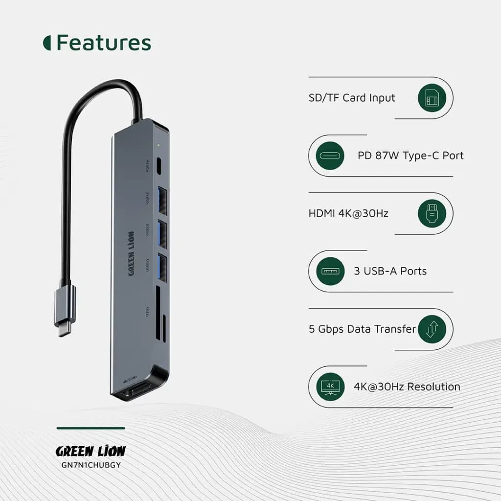 هاب 7 در 1 گرین لاین Green Lion 7-in-1 USB-C Hub — تصویر ۹