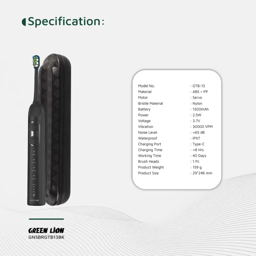 مسواک برقی گرین لاین Green Lion Smart Brush 60° Ultrawide — تصویر ۹