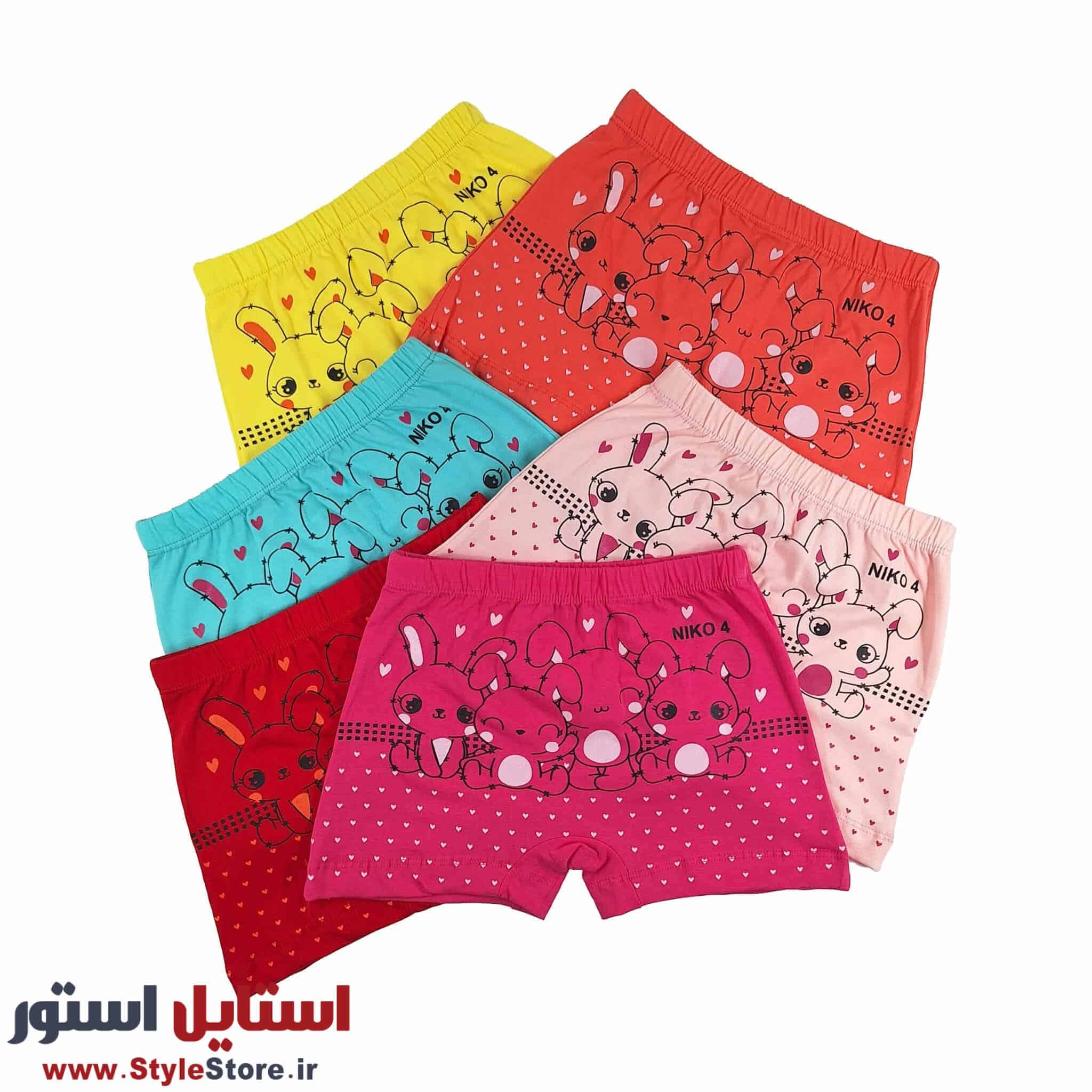 شورت دخترانه نیکو پادار طرح خرگوش ها پک 6 عددی (9 تا 12 سال)