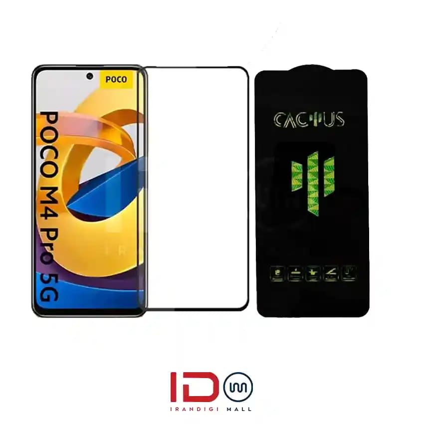 گلس شیشه ای تمام صفحه و فول چسب کاکتوس موبایل POCO M4 PRO — تصویر ۲