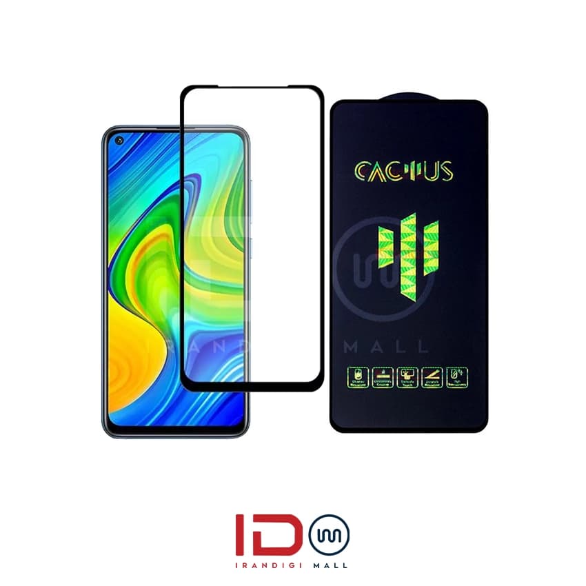 گلس شیشه ای تمام صفحه و فول چسب کاکتوس موبایل xiaomi note 9s