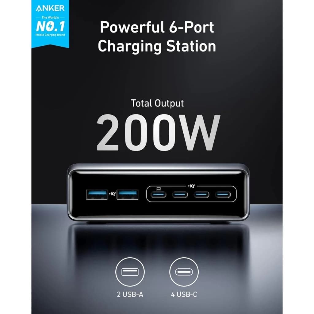 شارژر انکر پرایم، رومیزی ایستگاه شارژ 200 واتی 6 پورت مدل GaN A2683 — تصویر ۸