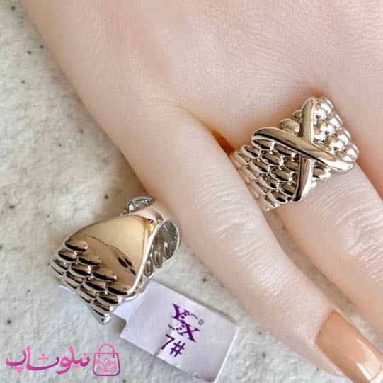 انگشتر زنانه بزرگ YSX مدل X نقره ای کد 89