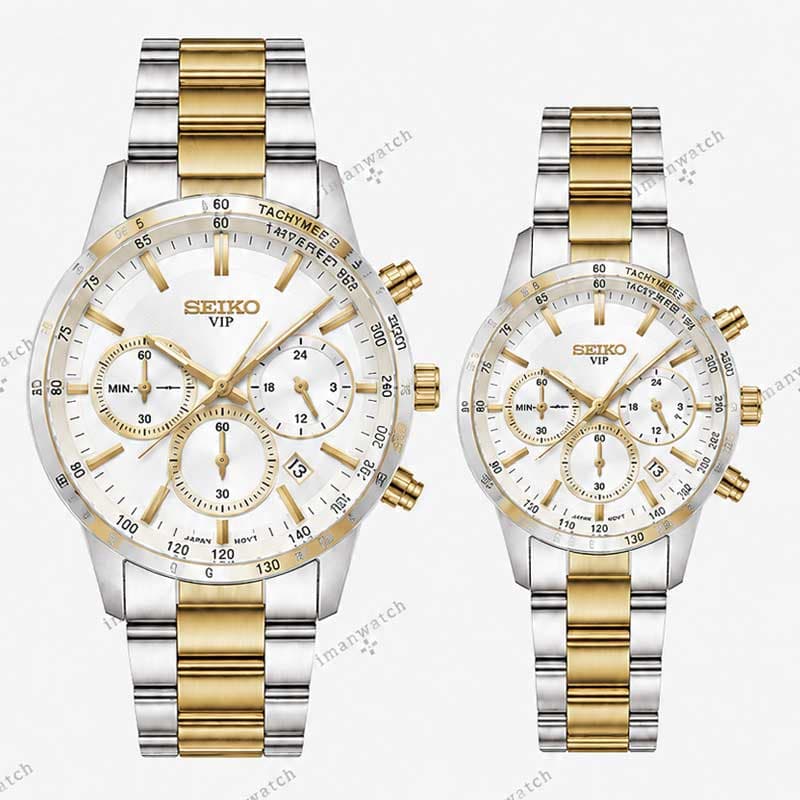 ساعت ست سیکو سه موتوره دو رنگ طلایی صفحه سفید Seiko 8894 — تصویر ۲