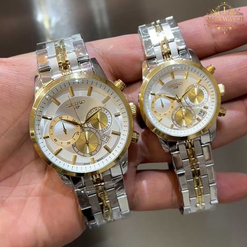ساعت ست سیکو سه موتوره دو رنگ طلایی صفحه سفید Seiko 8886 — تصویر ۵