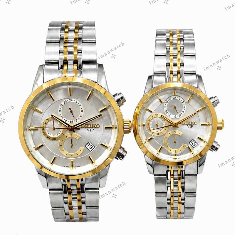 ساعت ست سیکو سه موتوره دو رنگ طلایی صفحه سفید Seiko 8881 — تصویر ۲