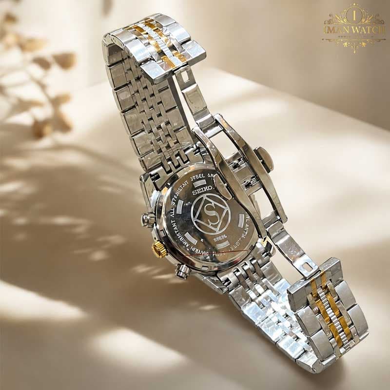 ساعت ست سیکو سه موتوره دو رنگ طلایی صفحه سفید Seiko 8881 — تصویر ۴