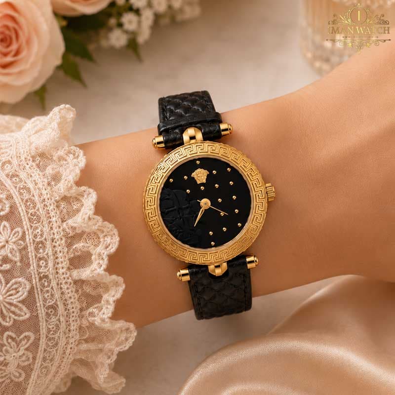 ساعت مچی زنانه ورساچه طلایی صفحه مشکی Versace 6460 — تصویر ۶
