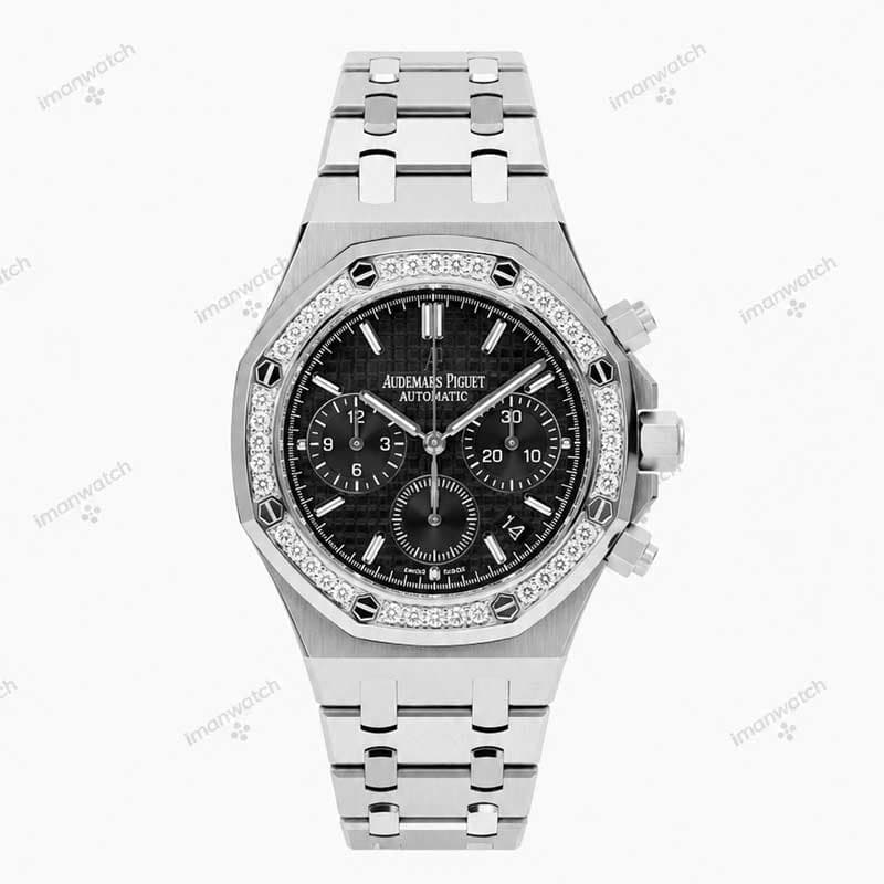 ساعت زنانه اودمار پیگه نقره ای صفحه مشکی Audemars piguet 2130 — تصویر ۷