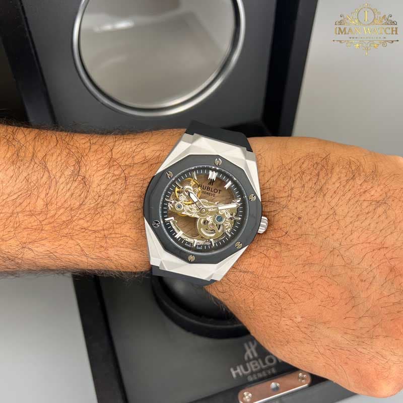 ساعت مردانه هابلوت هندسی اتومات سیلور مشکی HUBLOT BIG BANG H96312 — تصویر ۳
