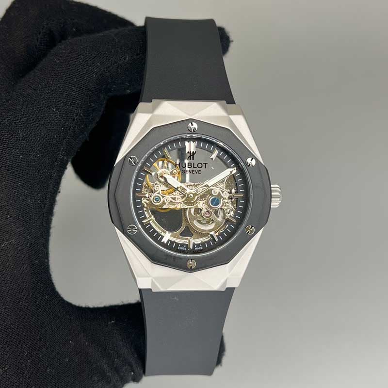 ساعت مردانه هابلوت هندسی اتومات سیلور مشکی HUBLOT BIG BANG H96312