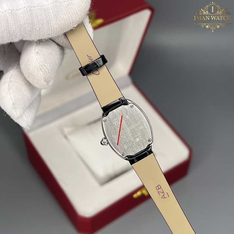 ساعت مچی زنانه کارتیر باگنوار نقره ای بند چرم مشکی Cartier Baignoire — تصویر ۵