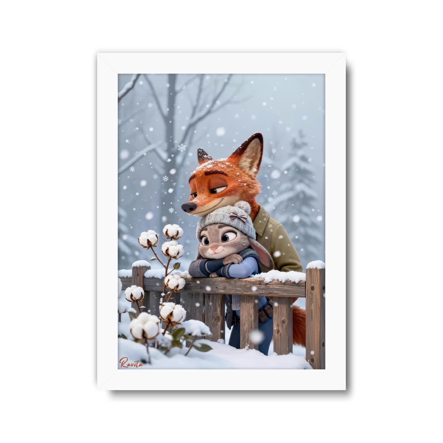 تابلو تکی راویتا طرح زوتوپیا عاشقانه دونفره – Zootopia کد 3759 — تصویر ۴