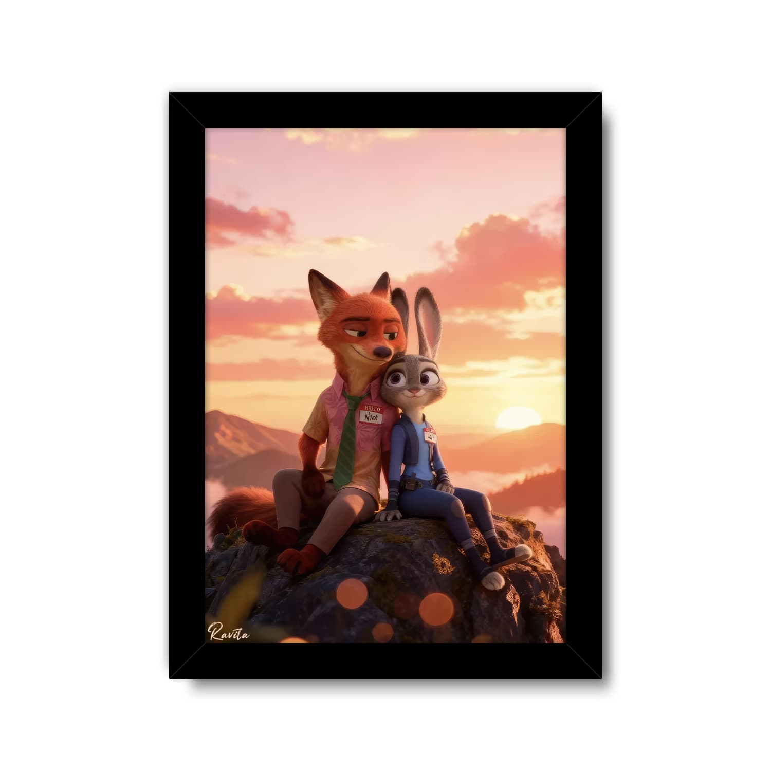 تابلو تکی راویتا طرح زوتوپیا عاشقانه دونفره – Zootopia کد 3758