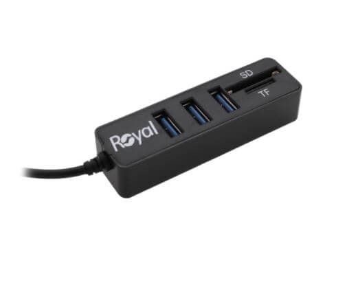 هاب 3 پورت USB3.0 و رم ریدر رویال مدل RH&R-448