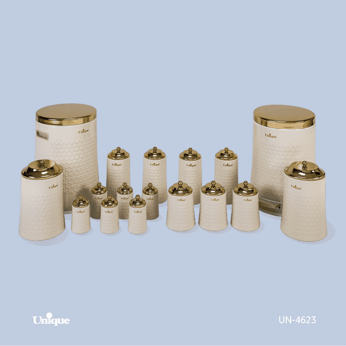 سرویس آشپزخانه 17 پارچه کرم طلایی گلکسی یونیک کد UN-4623