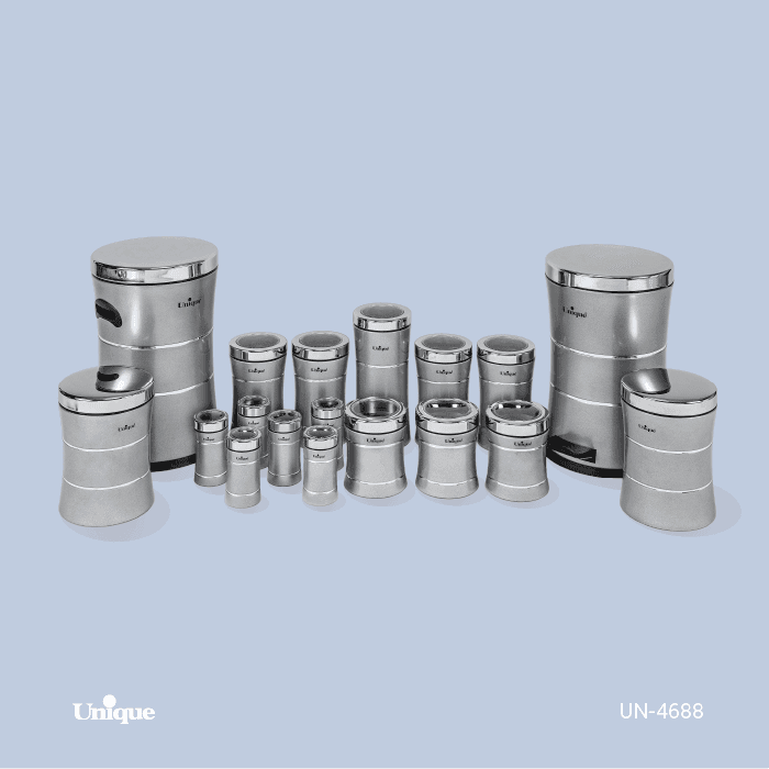 سرویس آشپزخانه 18 پارچه کمرباریک خطی نقره ای استیل یونیک کد UN-4688