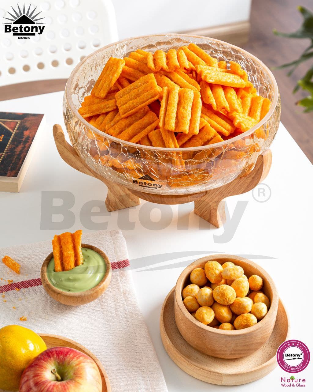کاسه آجیل خوری طرح الماس شامپاینی زیر چوب