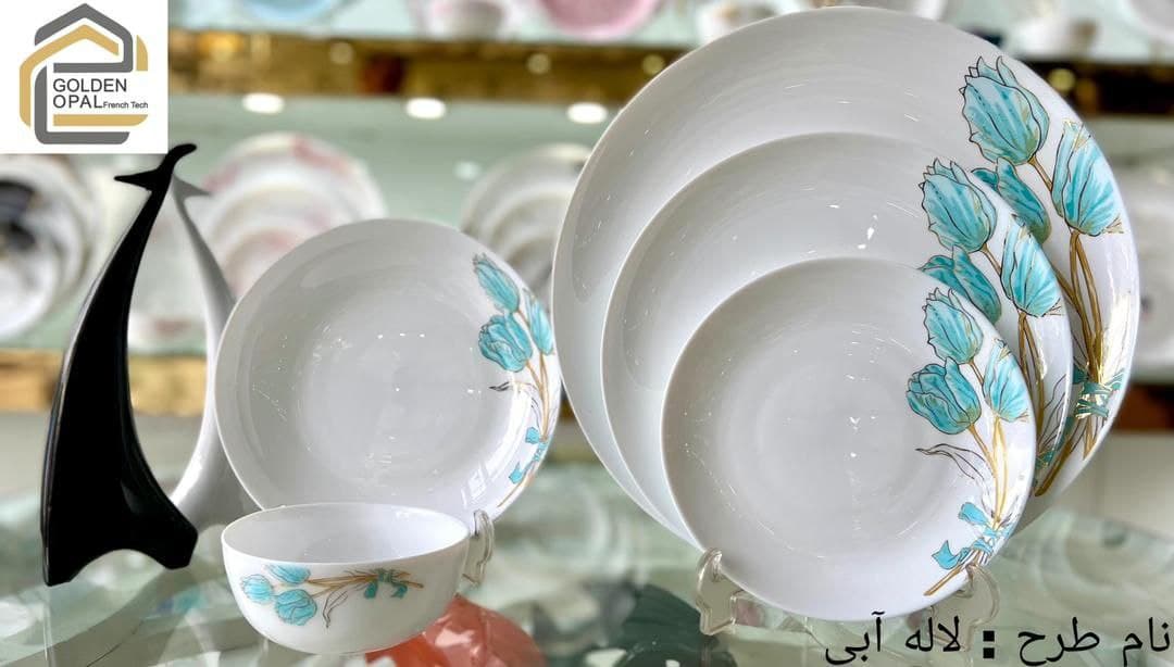 سرویس آرکوپال 26 پارچه 6 نفره گلدن اپال طرح لاله آبی کد 26014
