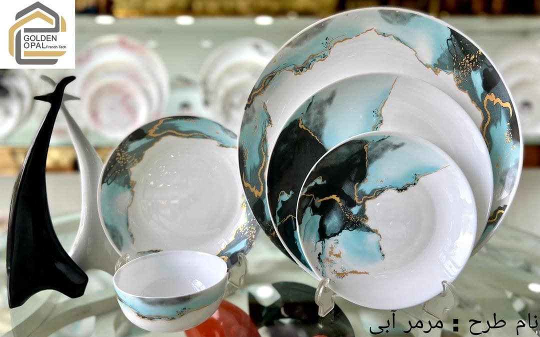 سرویس آرکوپال 26 پارچه 6 نفره گلدن اپال طرح مرمر آبی کد 26010