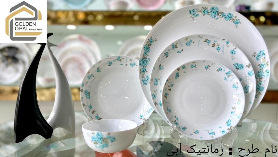 سرویس آرکوپال 26 پارچه 6 نفره گلدن اپال طرح رمانتیک آبی کد 2609