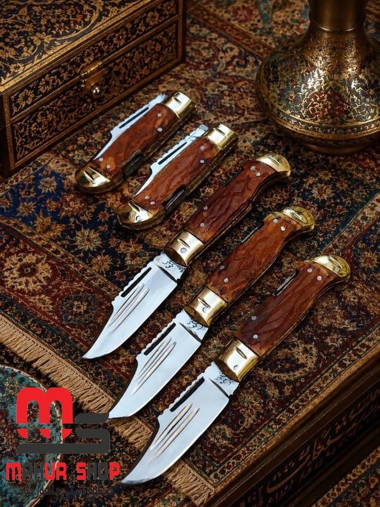 چاقو ضامندار کریمی تیغه فولادی دسته فیبر