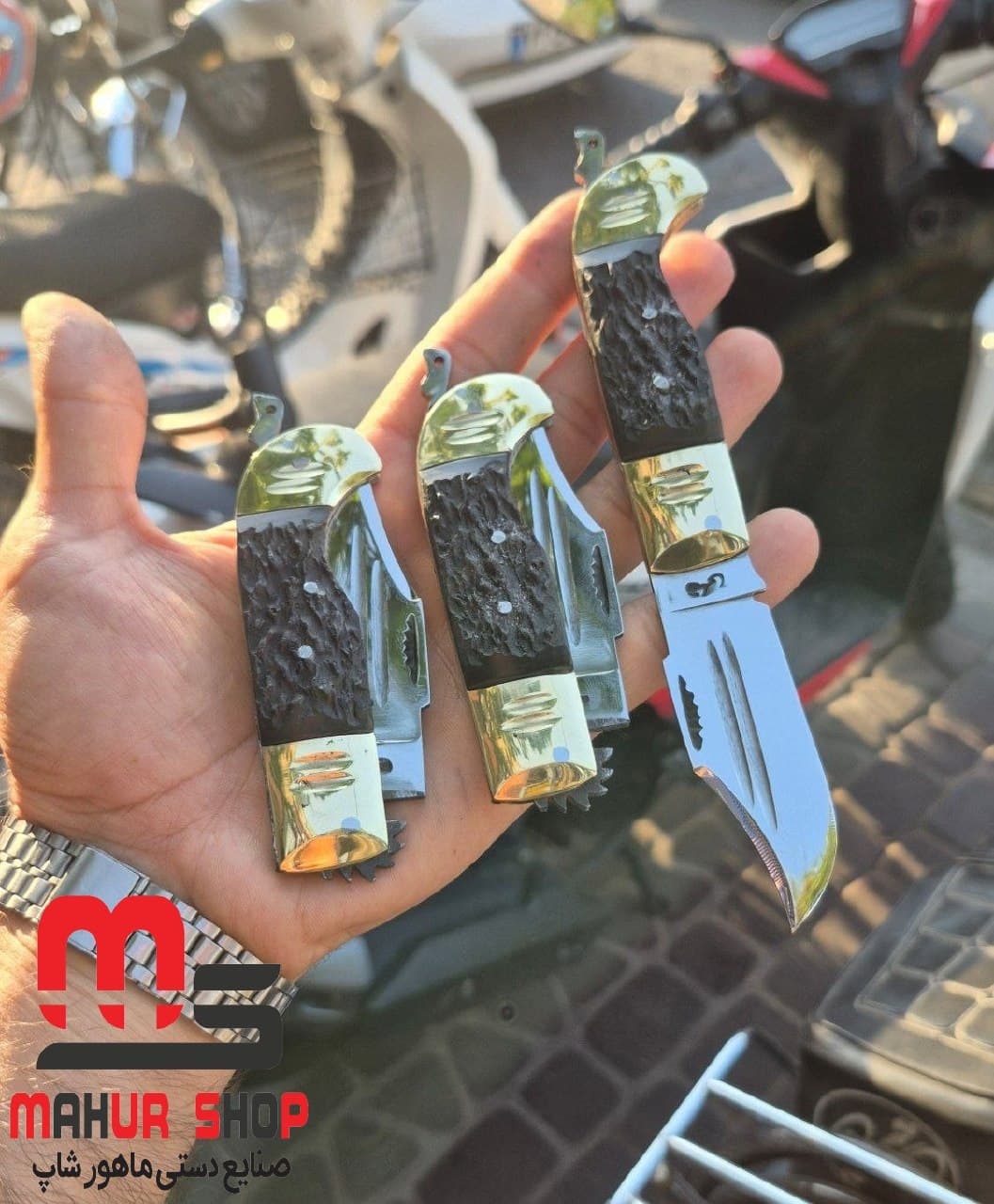 چاقو دنده ای فولاد مصطفی دسته پلاستیکی طرح شاخ ساخت زنجان