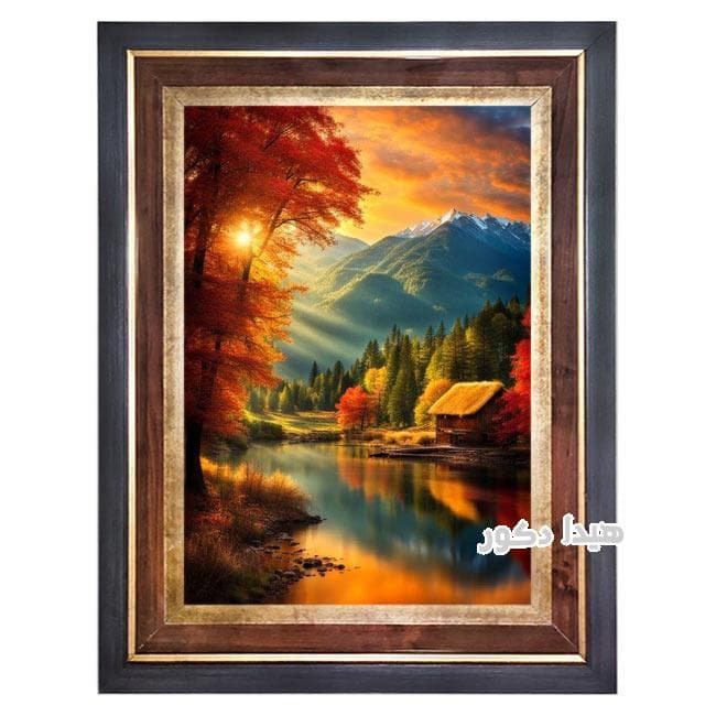تابلو فرش ماشینی منظره رویایی غروب پاییزی جنگل – 5502