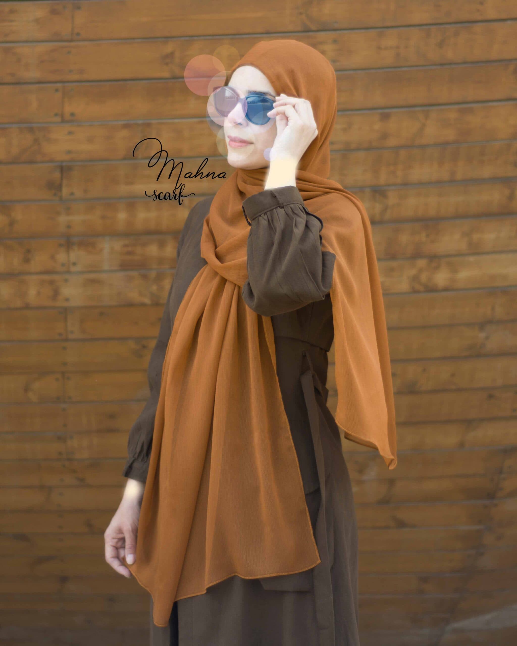 شال کلاهدار کریشه حریر دارچینی