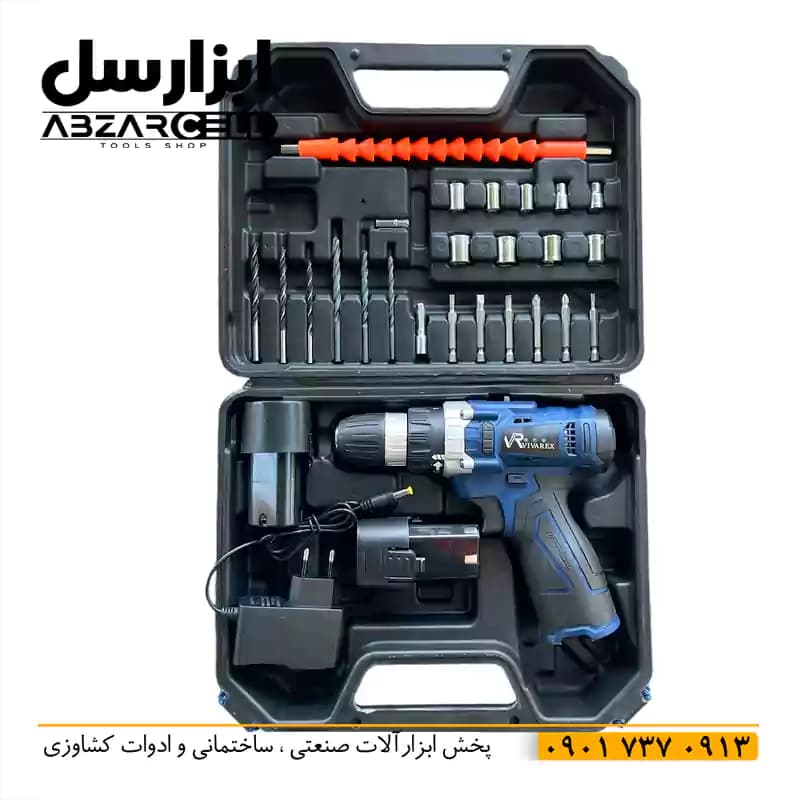 دریل پیچ گوشتی شارژی 28 پارچه ویوارکس| دو باتری با توان 18 وات| مدل VR12| طرح ronix — تصویر ۴