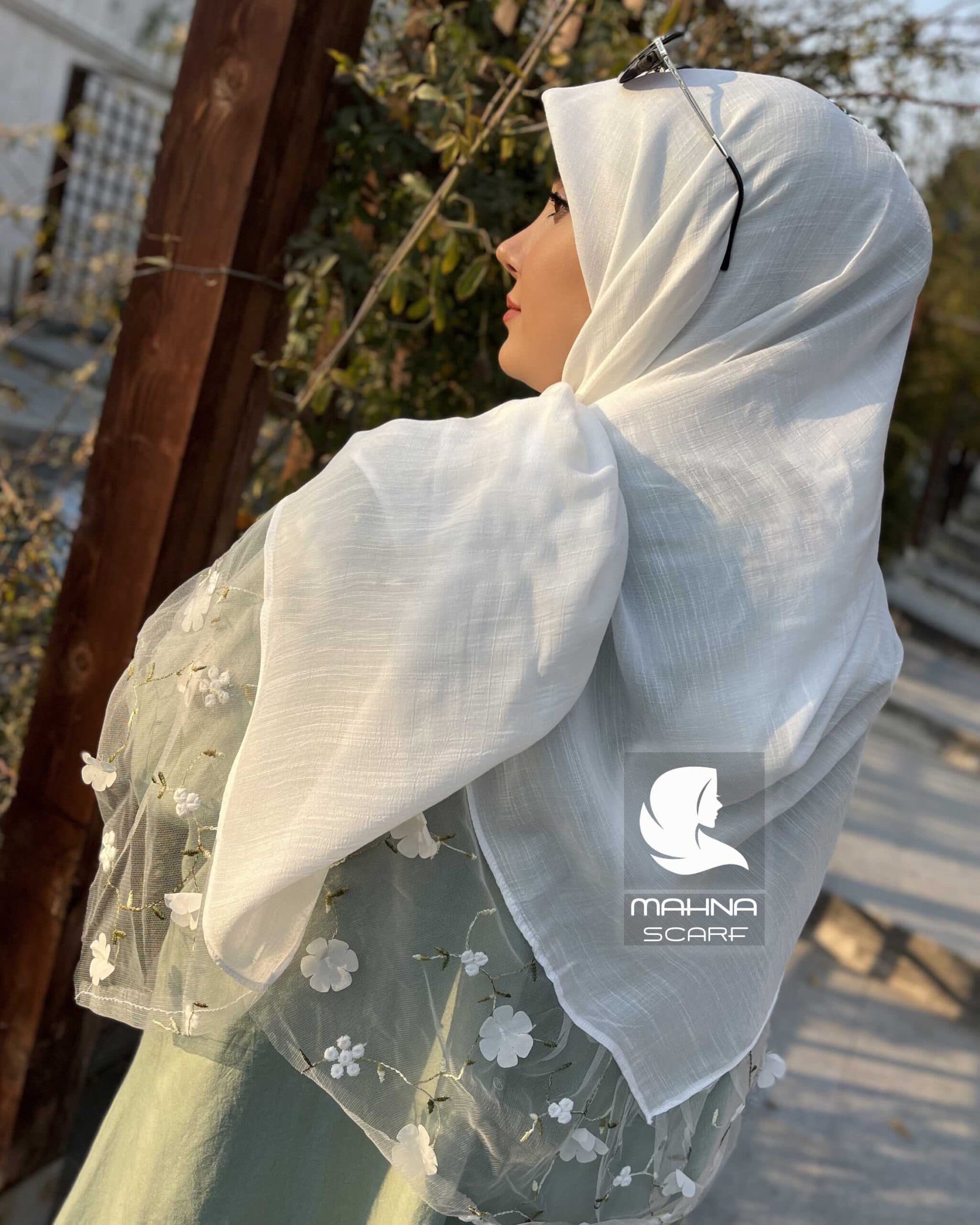 روسری تور گلدوزی سفید — تصویر ۵