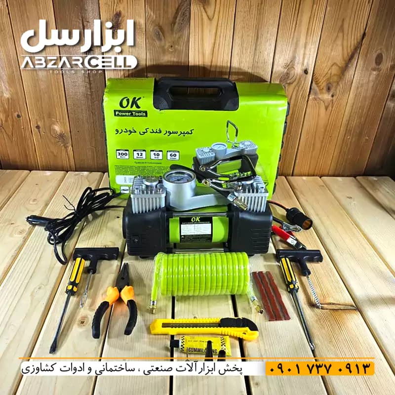 پمپ 12 ولت کمپرسور باد فندکی ماشین اوکی| تکنولوژی ایران و روسیه| طرح ronix (بدون وسایل پنچرگیری) — تصویر ۵