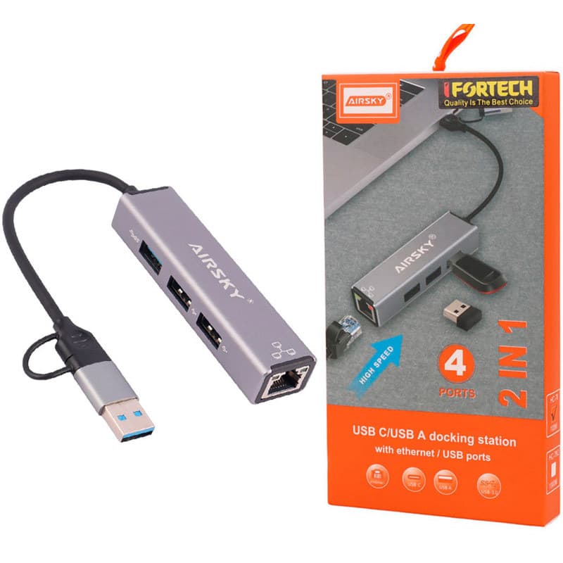 هاب 3 پورت با رابط USB3.0/Type-C و مبدل شبکه Airsky HC-78 — تصویر ۶