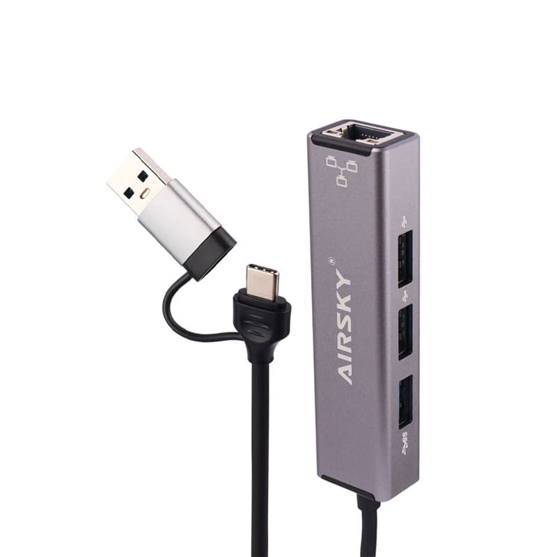 هاب 3 پورت با رابط USB3.0/Type-C و مبدل شبکه Airsky HC-78 — تصویر ۲