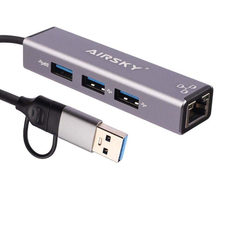هاب 3 پورت با رابط USB3.0/Type-C و مبدل شبکه Airsky HC-78 — تصویر ۵