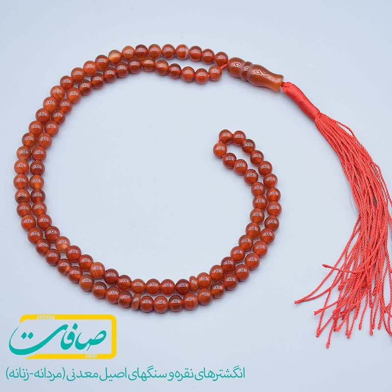 تسبیح سنگی عقیق قرمز 100 دانه سایز متوسط