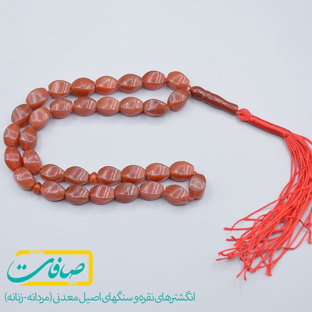 تسبیح سنگی عقیق قرمز تراشدار 33 دانه سایز بزرگ