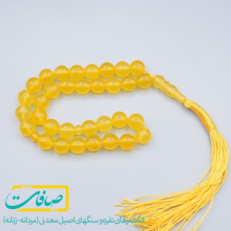 تسبیح سنگی زرد (معروف به شرف الشمس) 33 دانه سایز متوسط — تصویر ۲