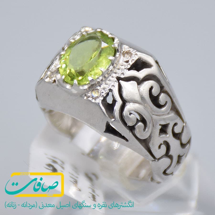 انگشتر زبرجد اصل با 4 عدد الماس مردانه «کد 2180»
