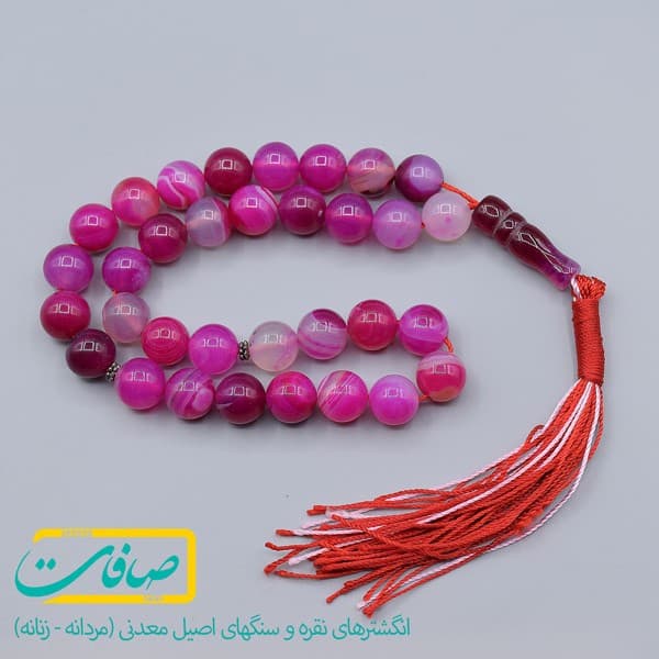 تسبیح سنگی عقیق صورتی 33 دانه سایز متوسط