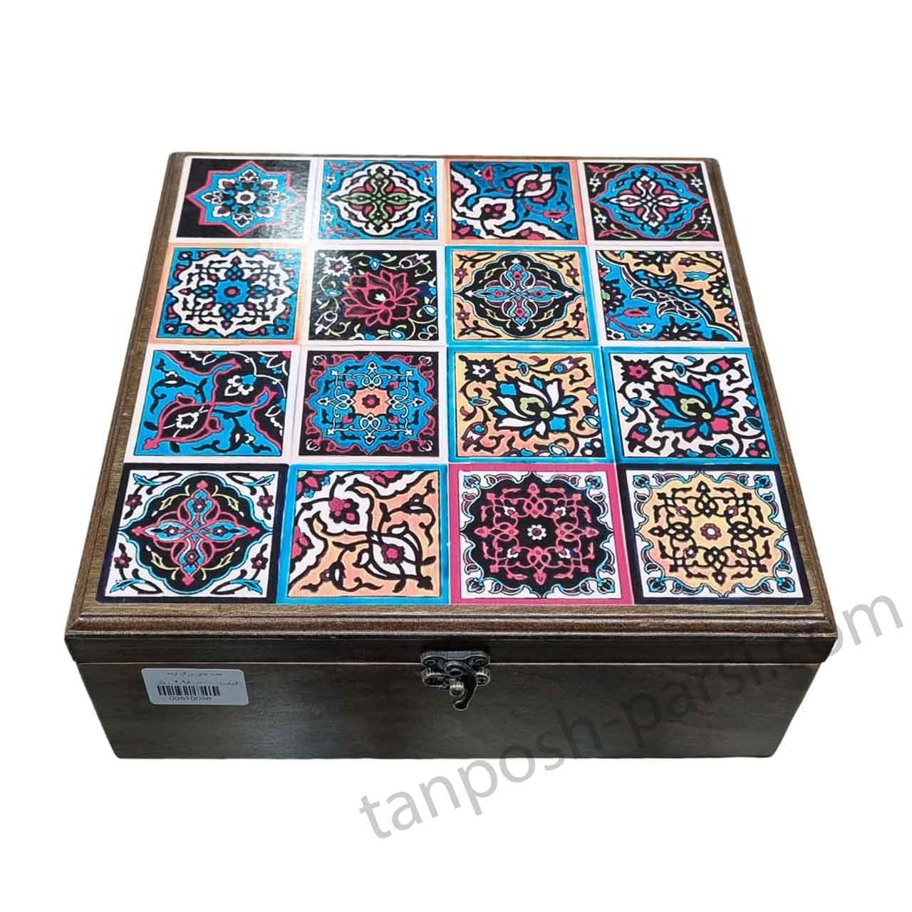 جعبه چای و دمنوش 30 در 30 سانت طرح چهل تکه جدید
