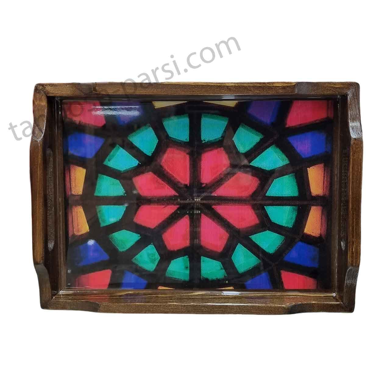سینی چوبی مستطیل 27 در 37 سانت طرح شیشه مشبک