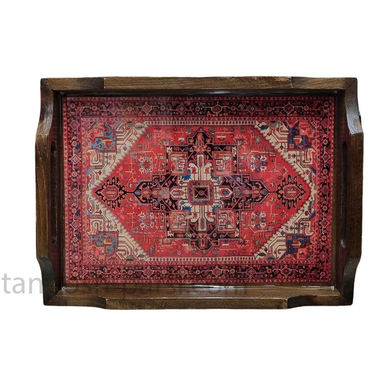سینی چوبی مستطیل 20 در 30 سانت طرح فرش قرمز