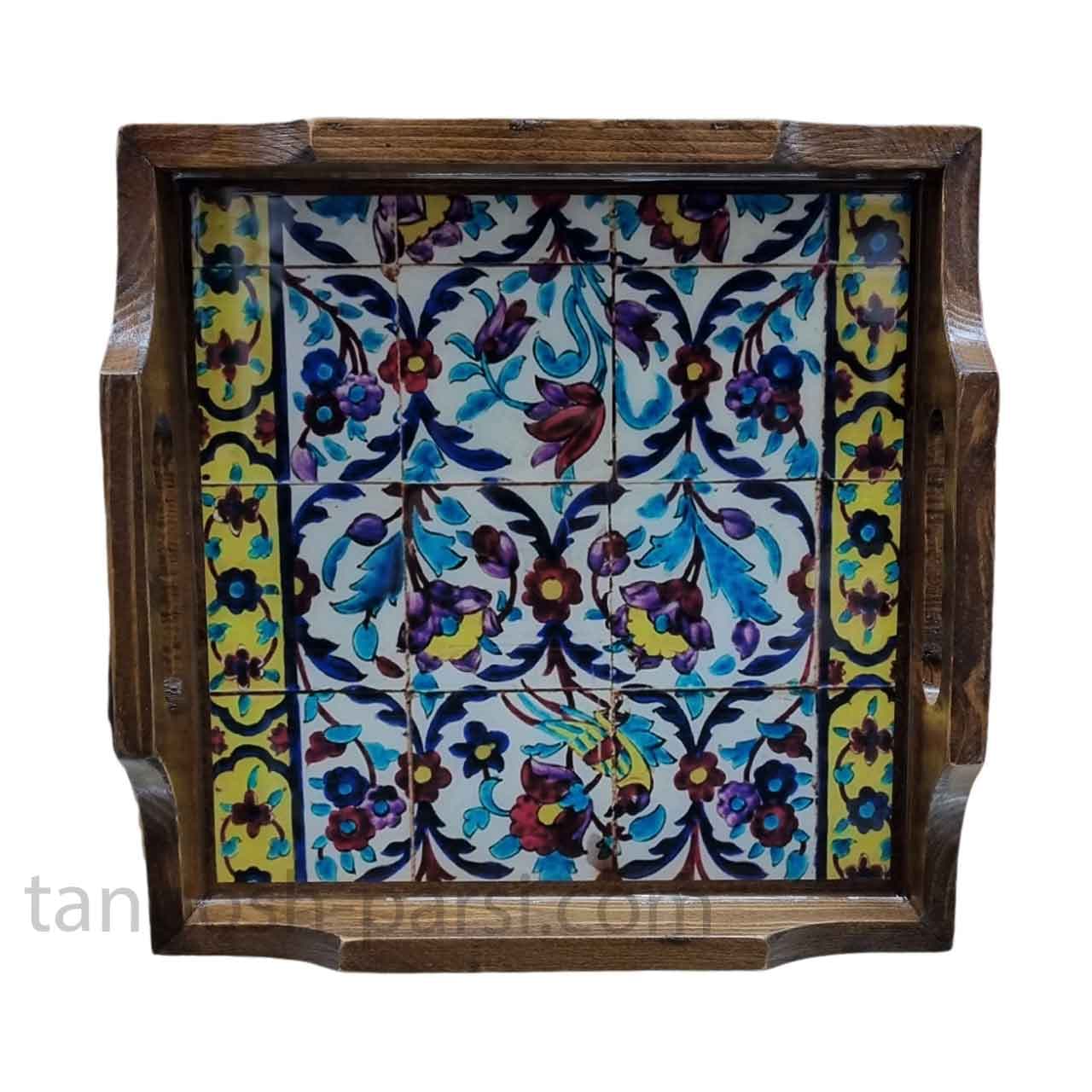 سینی چوبی مربع 30 در 30 سانت طرح گلستان — تصویر ۳