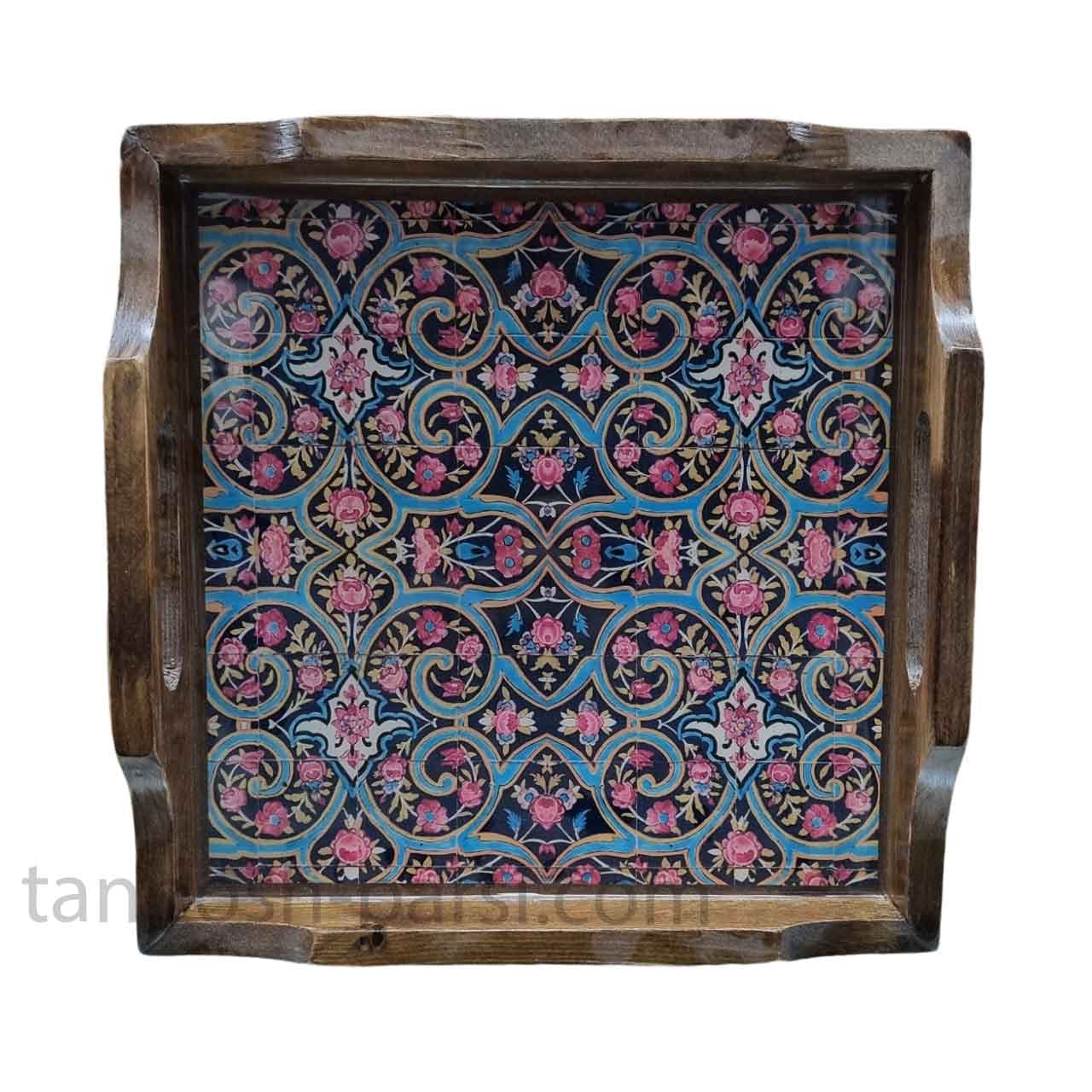 سینی چوبی مربع 30 در 30 سانت طرح نصیرالملک